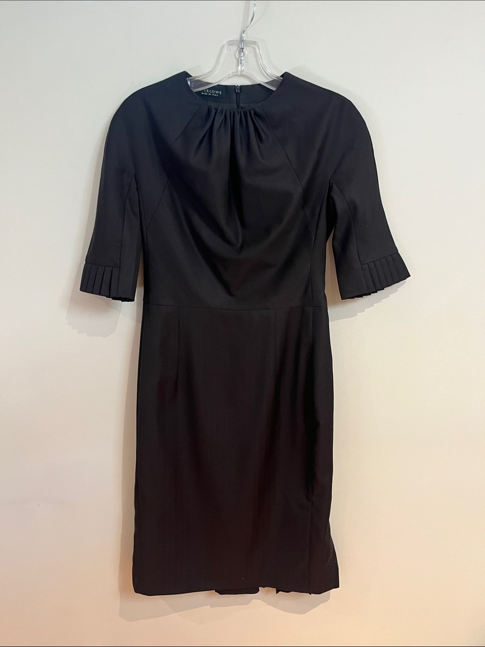 Marlowe Black Pleated-Sleeve Midi Dress
